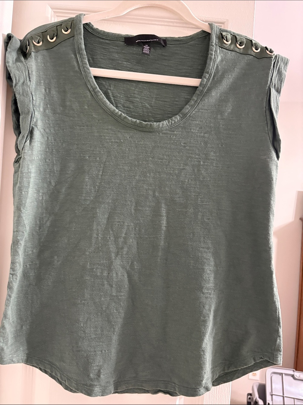 White House Black Market Olive Eyelet Short Sleeve Tee
